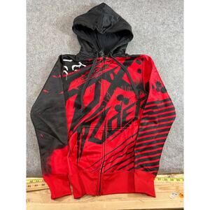 Fox Racing Hoodie Men Small Red Black Full Zip Fleece Sweatshirt Moto Streetwear